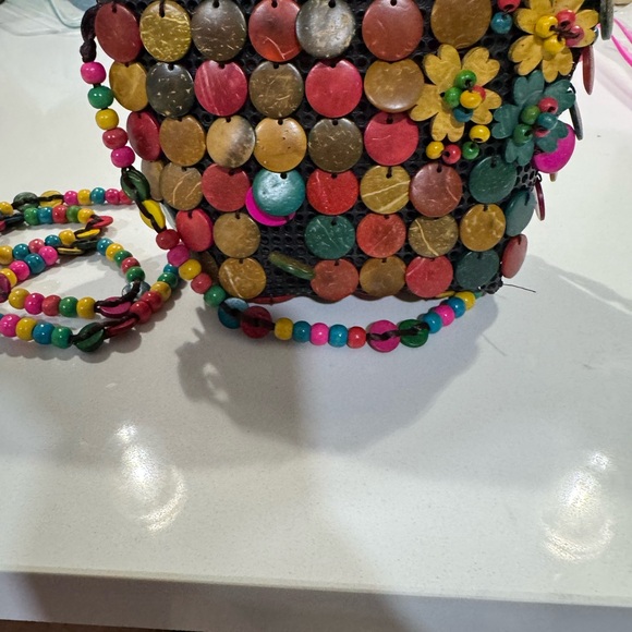 Vintage Brown and Multi-Colored Beaded Flower Crossbody Boho Purse - Picture 3 of 10